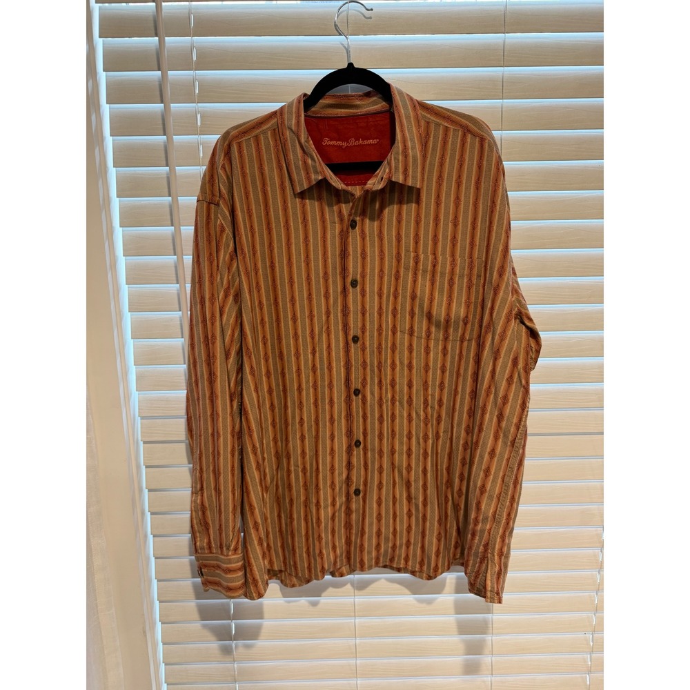Tommy Bahama Mens‎ XXL Long Sleeve Button Up Shirt Silk Blend Stripe Diamond